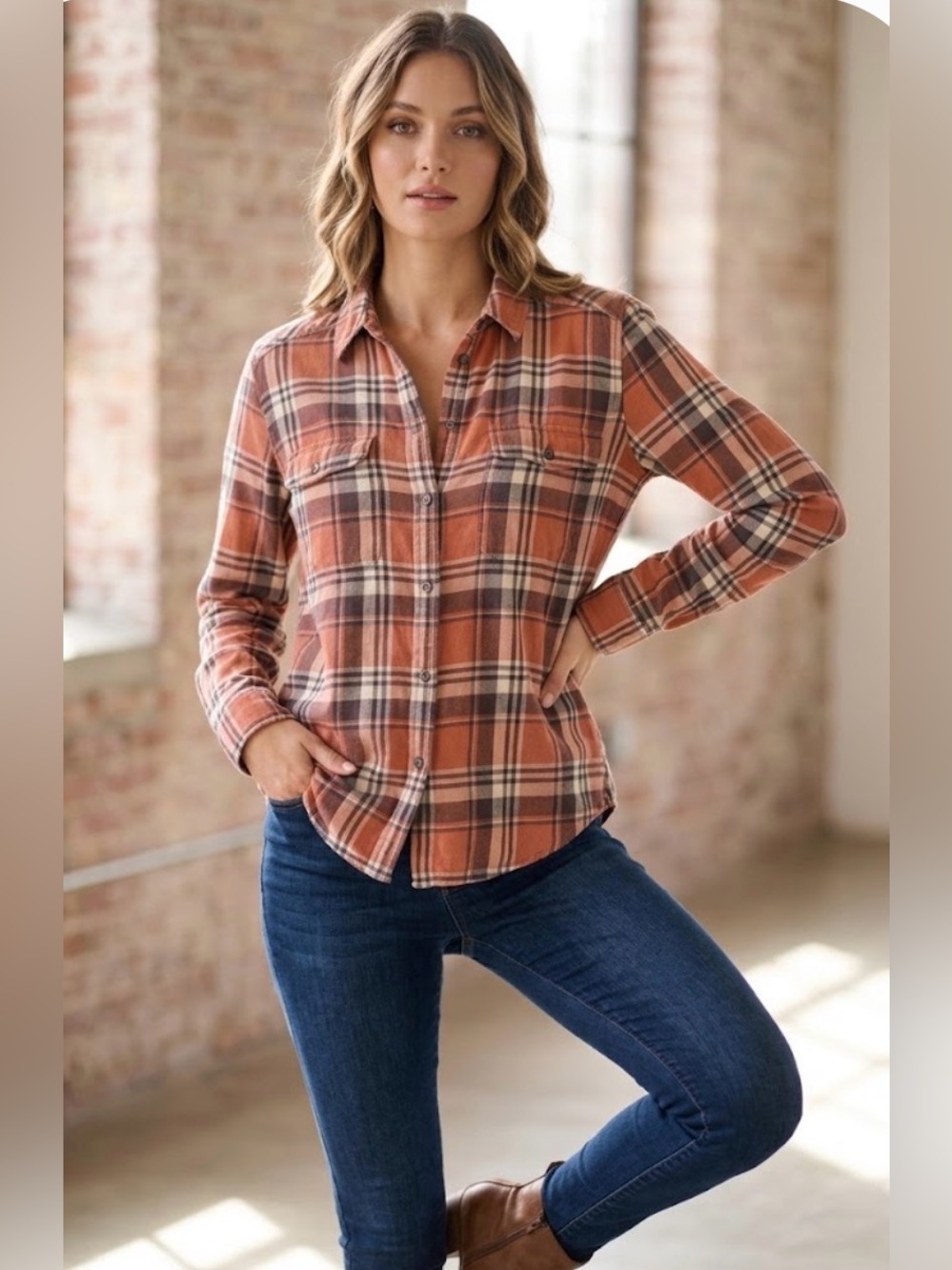 PAIGE Mya Rose /Gray Stone Plaid Button-Down Long Sleeve Shirt -sz Small